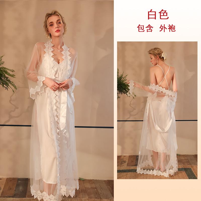 

Пижамные подтяжки, ночные рубашки, ночные рубашки, комплект из двух предметов, водорастворимое кружево с цветочным узором, длинная одежда. S