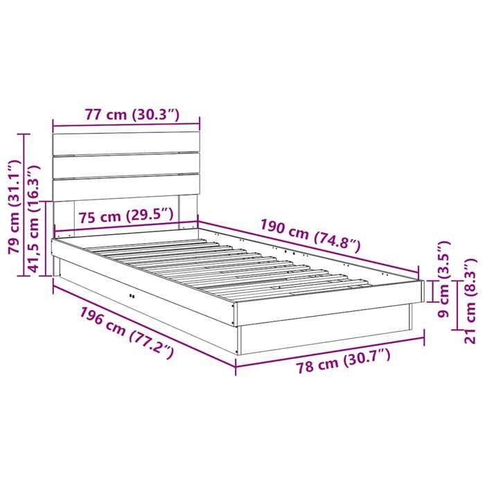 VidaXL Bed Frame with Headboard Without Mattress 75 X 190 Cm 3315747
