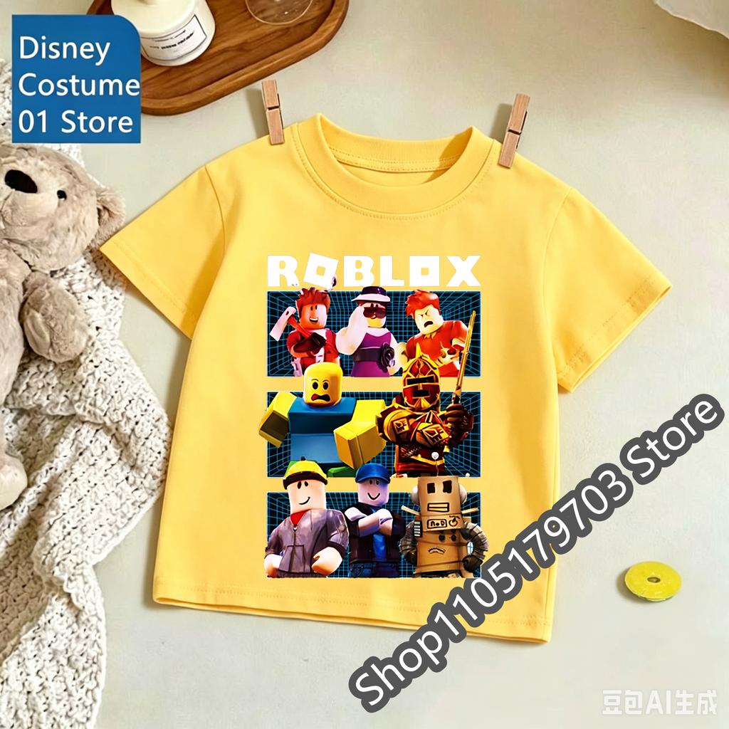 Kids Roblox Summer Print TShirt Colorful Graphic Tee for Gaming Fans Fashionable and Comfortable and Comfortable Childrens Top