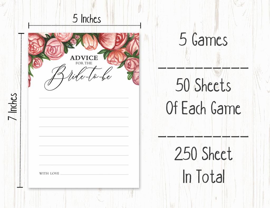 Inkdotpot Floral Theme Bachelorette Party Games Set Bundle of 5 (Activities for 50 Guest) Fun Bridal Shower Games Set