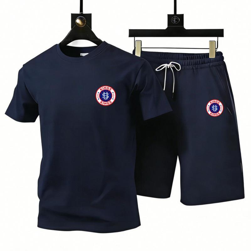 Men's Casual Sports Two-Piece Set: King's Print T-Shirt and Shorts