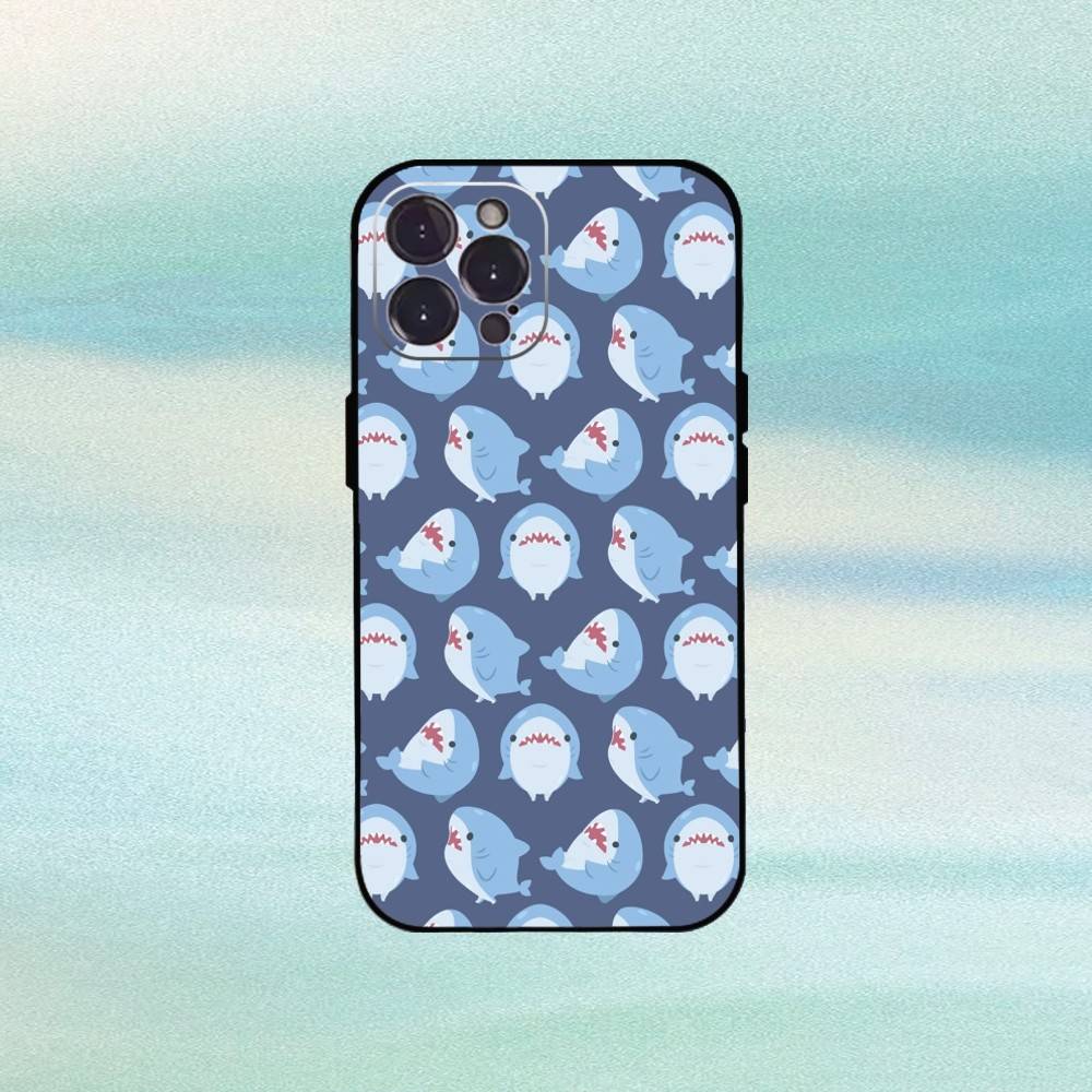 Cartoon Cute Shark Phone Case For iPhone17,16,15,14,13,12Plus,Pro Max,XS,5G Soft Silicone Black Cover
