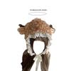 Cartoon Head Wrap Furry Deer Soft Thicken Trapper Hat for Women Outdoor Wear Lace Brim Holiday Party Photo Props