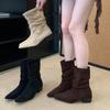 Women Cowboy Boots 2026 Autumn Comfortable Anti Slip Outdoor Fashion Short Boots Frosted Suede Retro Anti Slip Botas Mujer