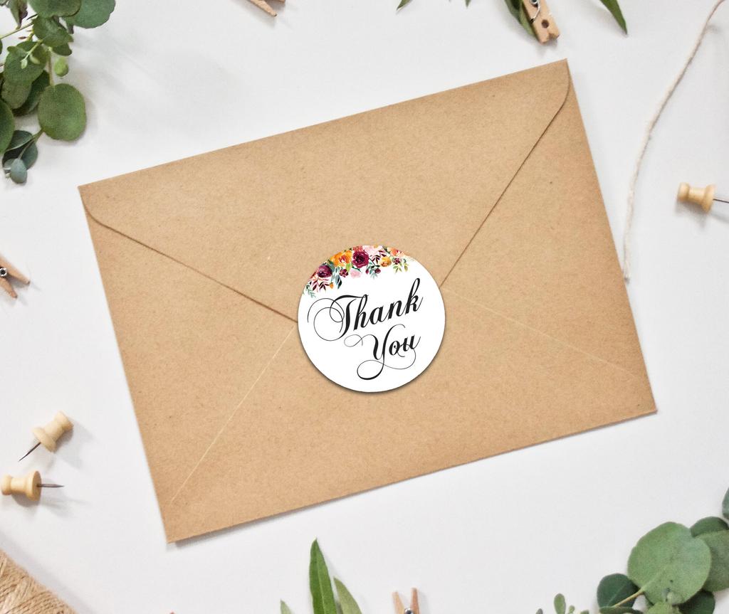 Darling Souvenir 45 Pcs Fuchsia Pink Round Floral Thank You Stickers DIY Envelope Seals-1.6