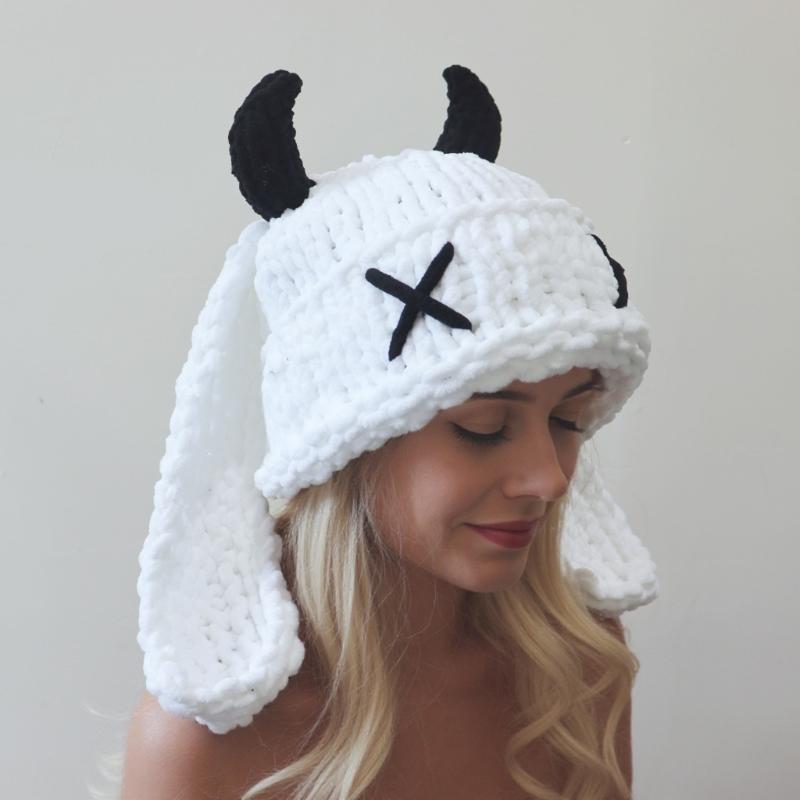 Funny Devil Horns And Rabbit Ears Soft Hat For Christmas Halloween Cosplay Costume Party