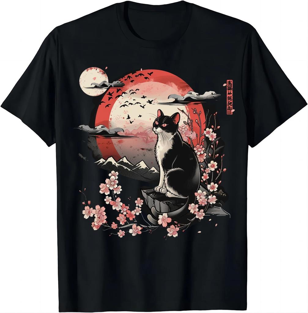 Kawaii Cat Anime Japanese Retro Men Women Kids Funny Cat T-Shirt Graphic T Shirts Y2k Top Shirts for Women Camisetas
