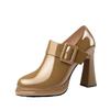 Spring and Autumn New Fashion High Heels Fashion Square Buckle Round Head Thick Heel Single Shoes Women Patent Leather Women's Shoes