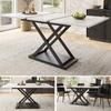 Dining Table Telescopic (120-160×80cm), Extendable, Space-Saving Kitchen Table, Black Crossed Iron Legs, for Kitchen and Living Room, White Marbled