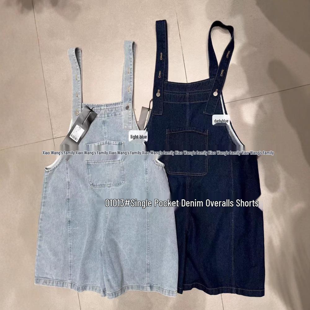 Xiao Wang's Summer Korean Style Loose Plus Size Retro Denim Overalls Shorts