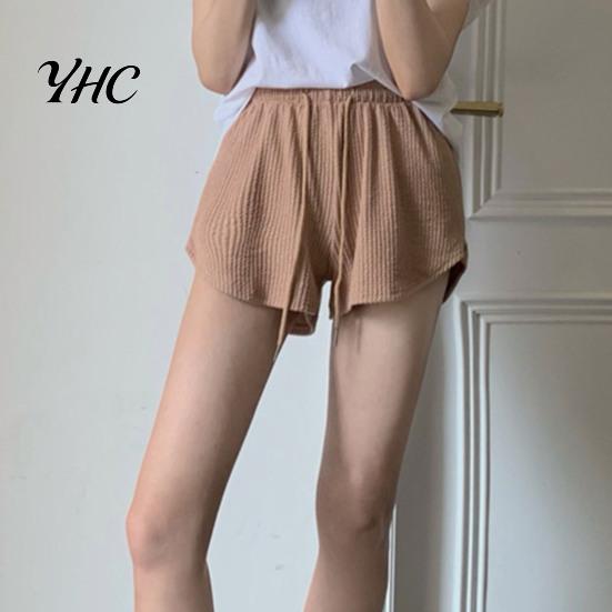 Comfortable Daily Wear Shorts Women Summer Drawstring High Elastic Waist Solid Color A-line Elegant Soft Breathable Thin Loose Beach Sports Jogging