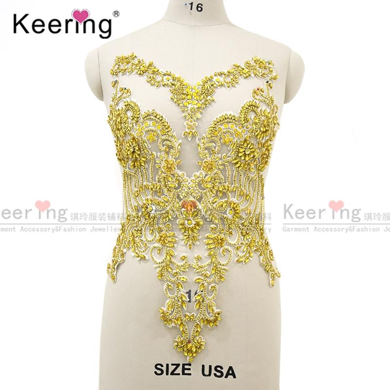 WDP-295 Dress Decoration Red Dress Panel Bodice Crystal Rhinestone Applique in Stock 39*57cm