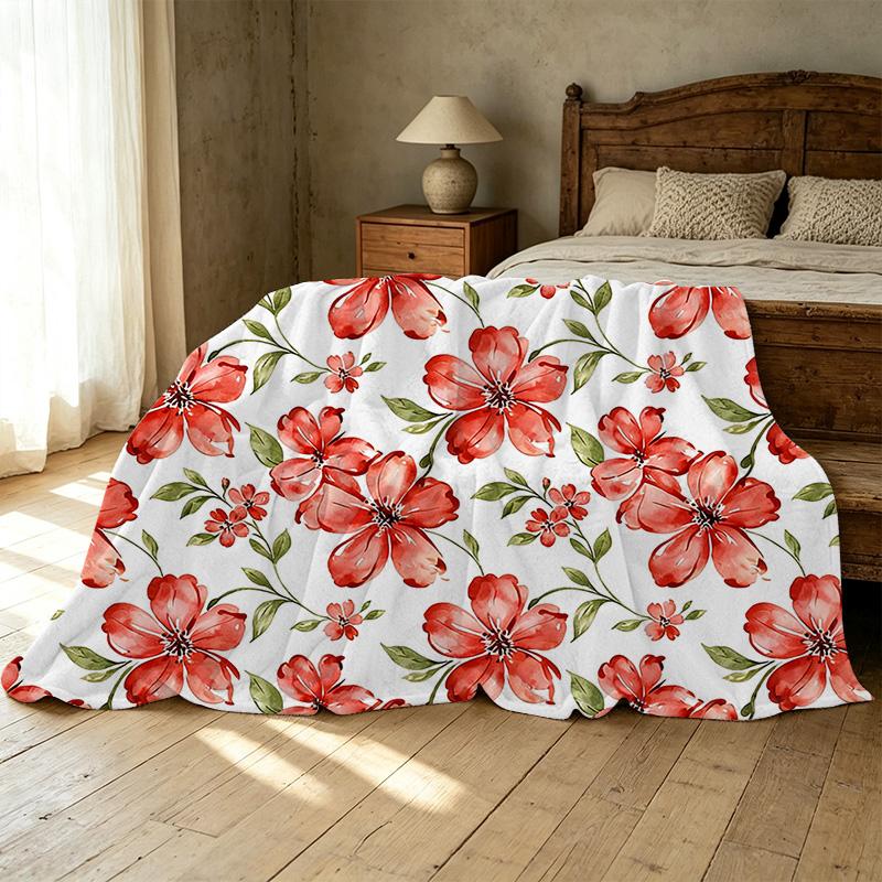 Plush Flannel Fleece Blanket, Machine Washable Soft Cozy Throw with Delicate Floral Print for Bedroom, Sofa, Office Napping, Christmas & Halloween
