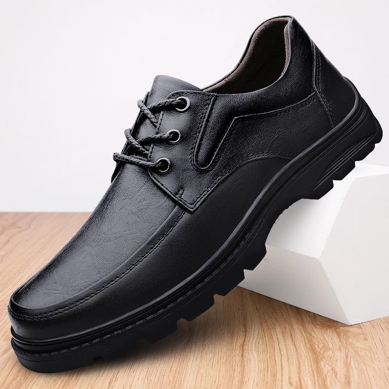 

2025 new leather men s shoes business shoes Korean version versatile casual shoes lace-up British men s leathershoes 38 чёрный