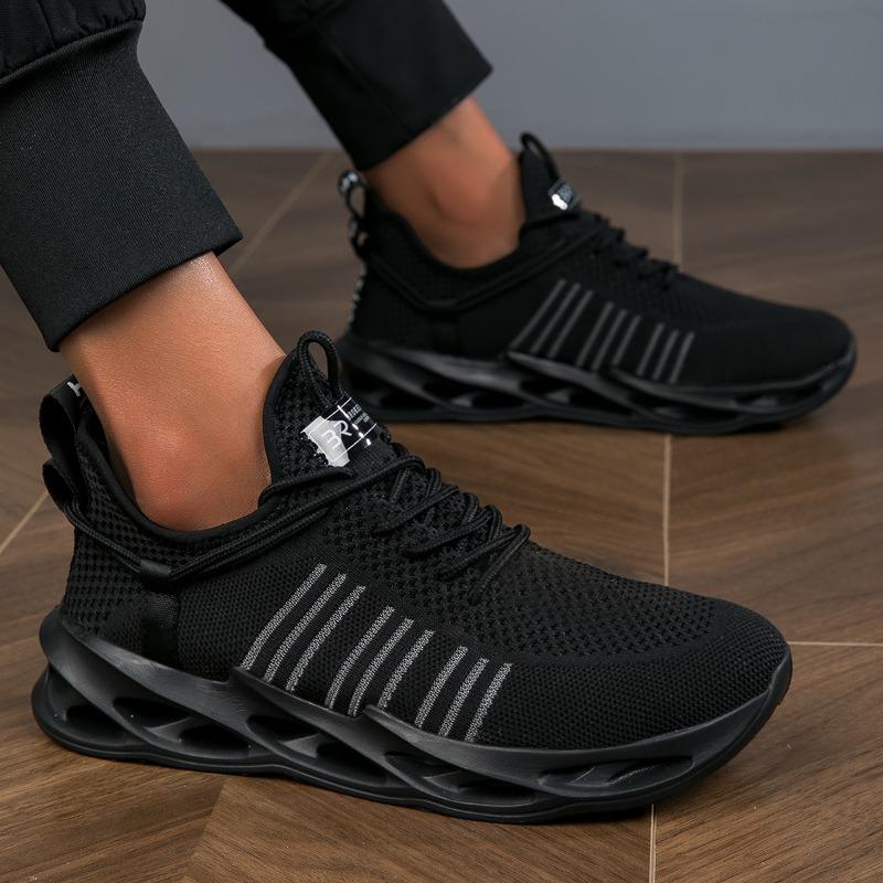 Men Breathable Knit Blade Sneakers for Men Women Lightweight Non-Slip Walking Shoes with Contrast Yellow Laces