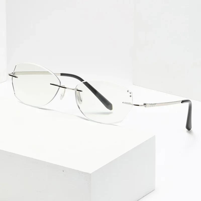 Luxury Rimless Cut Edge Presbyopia Glasses Women Men Lightweight Business Elegant Office Anti-Blue Light Spectacles 0 To +4.0