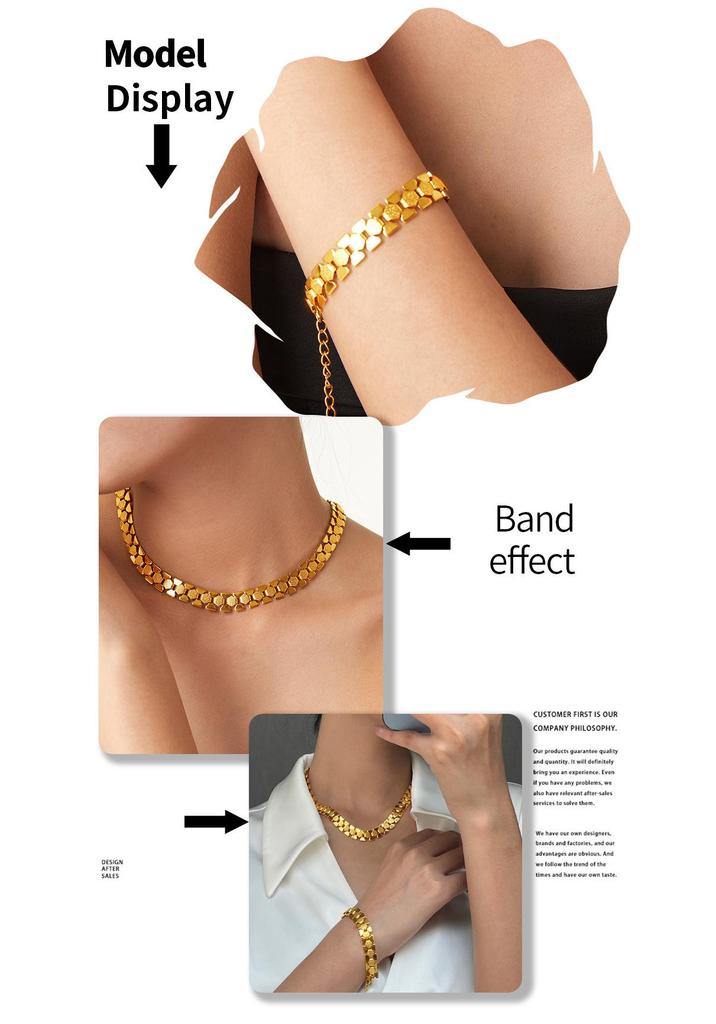 Europäisches & Amerikanisches Geometrisches Patchwork Klobiges Armband & Halsketten-Set, 18K Vergoldeter Titanstahl, Nicht Verblassend, Übertriebener Stil.
