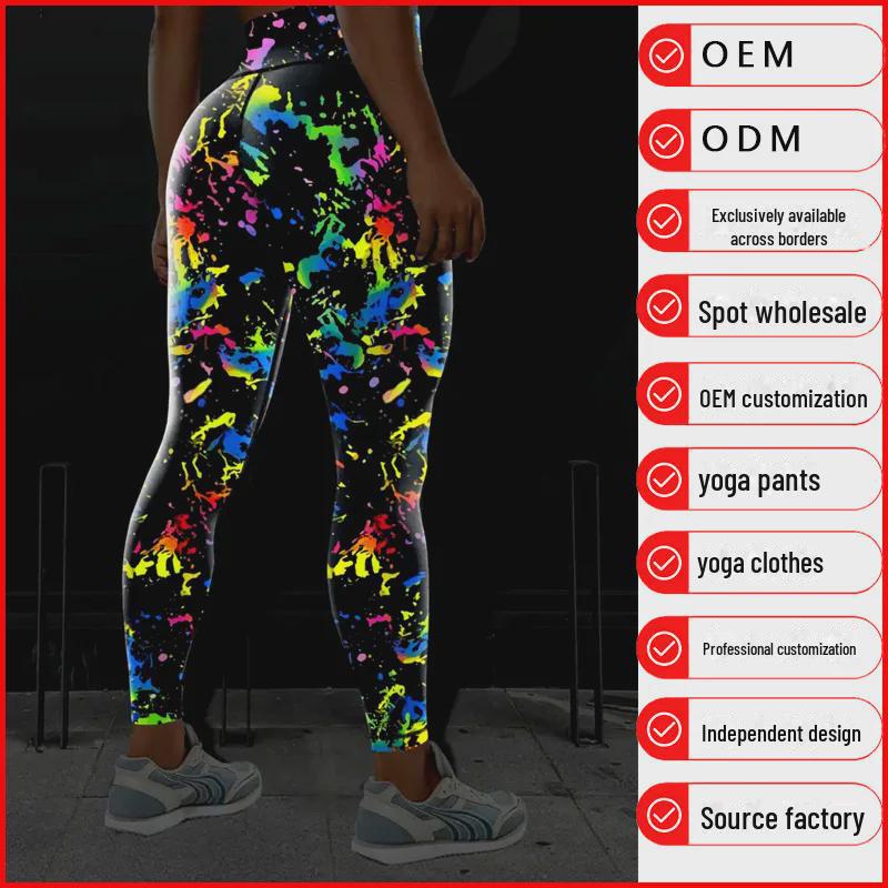 New Luminous High-Waist Yoga Pants - European & American Peach Print Sports Leggings for Women