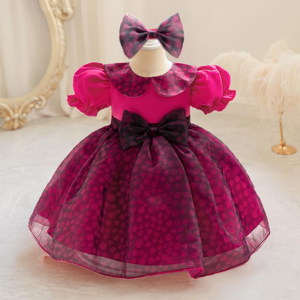 

Детское праздничное платье для девочки с большим бантом на первый день рождения, напечатанное нарядное платье для девочки на свадьбу, крещение, одежда для принцессы, выпускное платье 6-9M розы красного