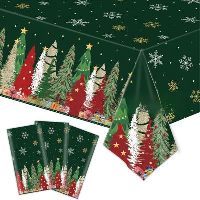 Plastic Christmas Tablecloth Bronzing Disposable Disposable Tablecloths Snowman Design Snowflake Pattern Table Cover Xmas Party