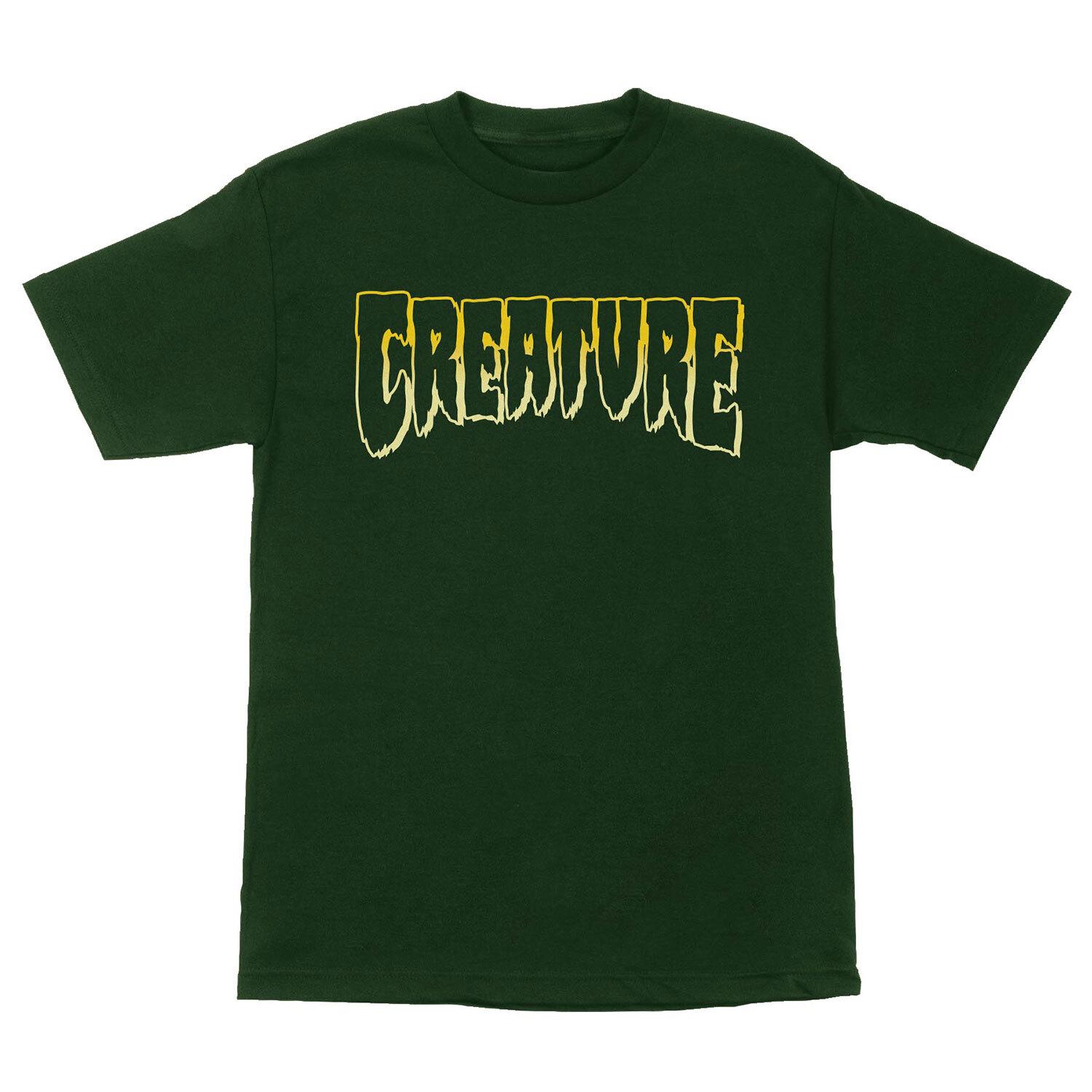 New Creature Skateboards Shirt Logo Outline Forest Yellow S