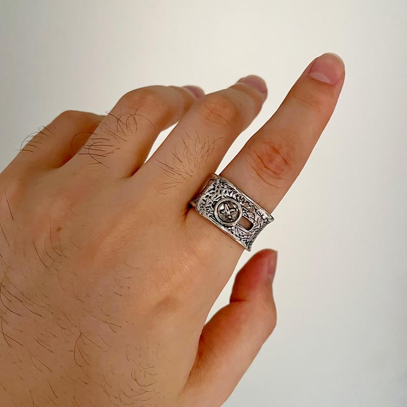 Retro Clothes Button Wide Ring For Men Women Punk Gothic Rock Hiphop Open Ring Handmade Designer Zircon Unisex Accessories Gift