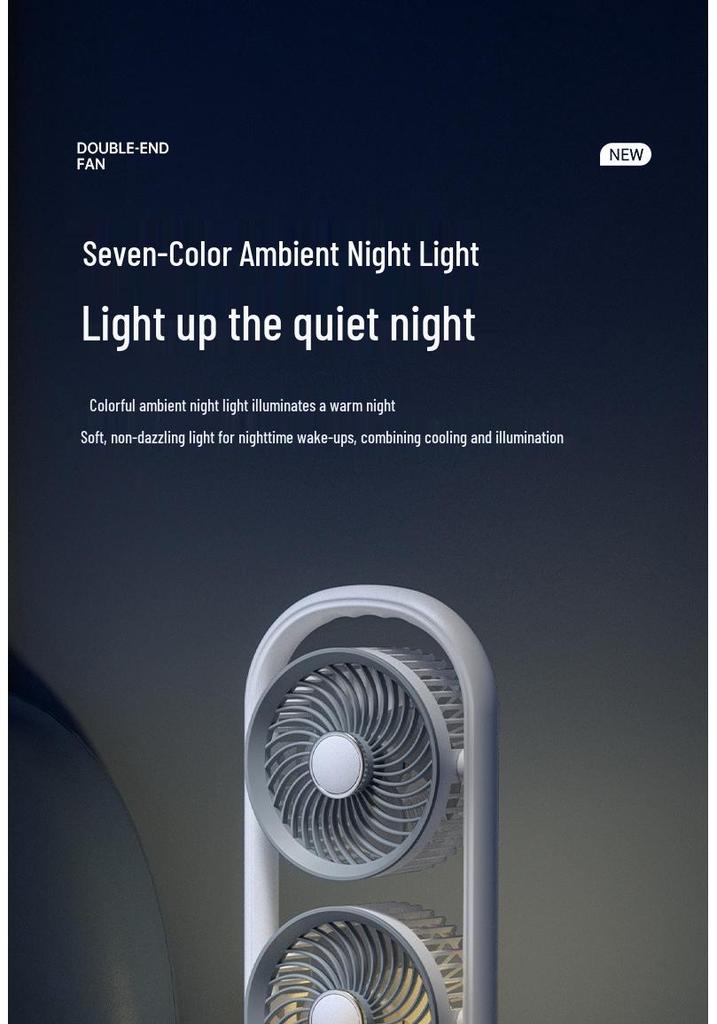 Desktop Dual Head Folding Fan with LED LCD Display & Hook - Portable Ceiling Fan with Night Light