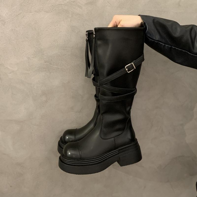 

Мэй Та Дом! Британские ретро ботинки на платформе, новые модели осени 2025 года с юбками, тонкие рыцарские ботинки 40 чёрный