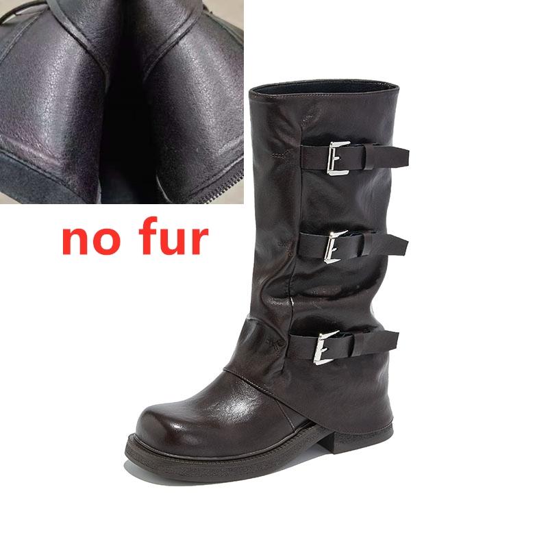 Fashion AIYUQI Women's Western Cowboy Boots 2025 New Square Toe Pleated Women Trouser Leg Boots Large Buckle Boots female