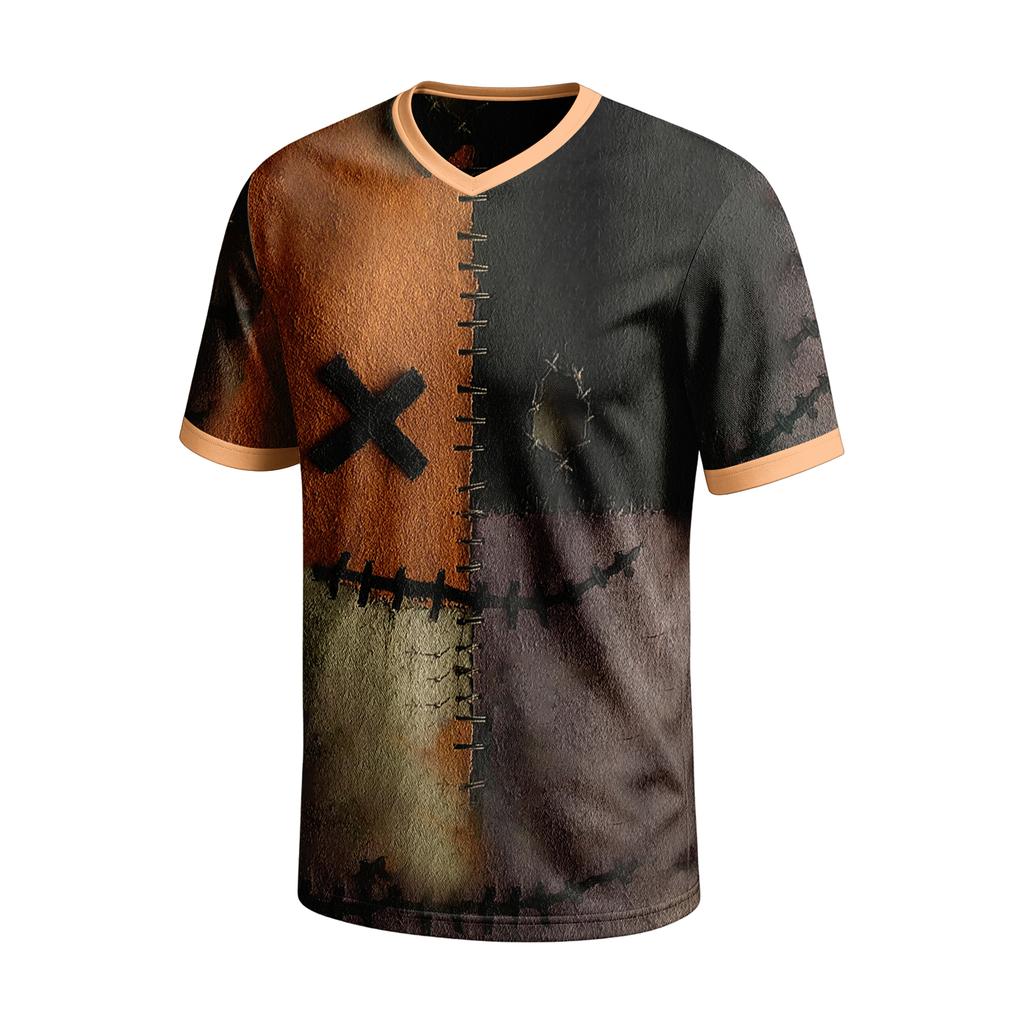 Men's Halloween Print V-Neck Short Sleeve T-Shirt Casual Summer Top