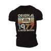 Europeiska storlekar 1977 Limited Edition Herr Vintage Kassettgrafik T-shirt - Retro Geometriska Ränder, Ljusgrå Normal Passform Kortärmad Sommar Topp