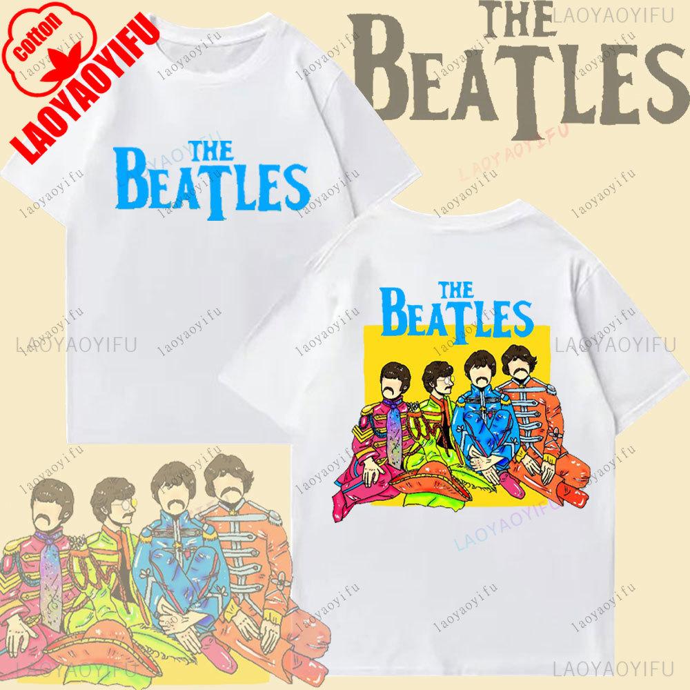The Beatles Black Rock Band Tshirt Unisexs TShirt Y2k Street Fashion Streetwear Cotton Tops Oneck Shortsleeve Sweatshirt