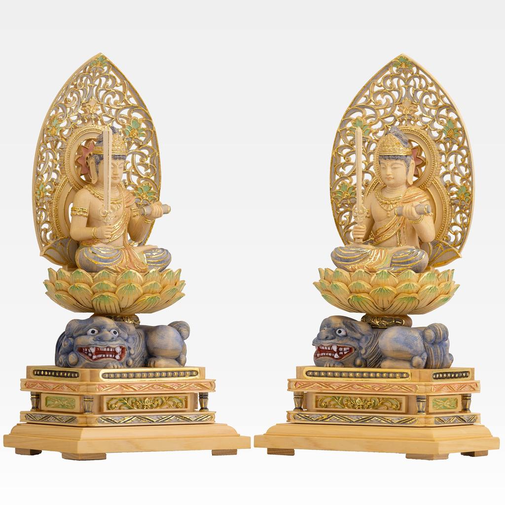 Sitzender Manjusri Bodhisattva Holz Zypressenholz mit leichtem Gold Schutzgottheit der Chinesen für diejenigen, die im Jahr des Hasen geboren sind Bosatsu Statue,
