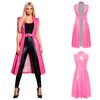 Damen Glänzender PU Punk Langer Trenchcoat Ärmellos Revers Offene Front Verstellbare Schnalle Taille Jacke Blazer für Cosplay Party Club Nacht