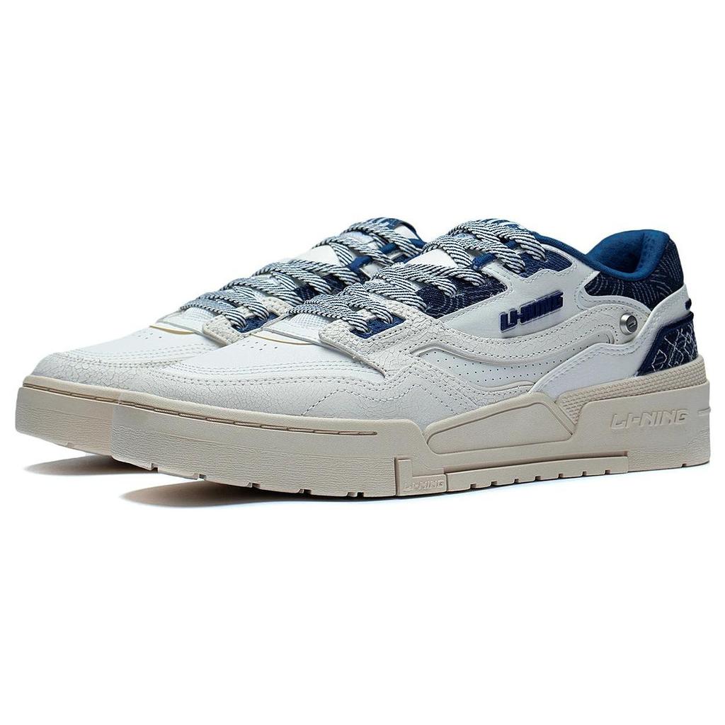 Li Ning 001 BTC Prm Synthetic Leather Abrasion Resistant Breathable Low top Skateboard Shoes Men's White Blue AGCT003-1