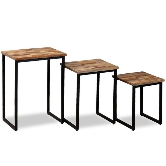 Table basse gigogne - vidaXL - 3 pcs - Teck massif - Rectangulaire - Salon - Marron