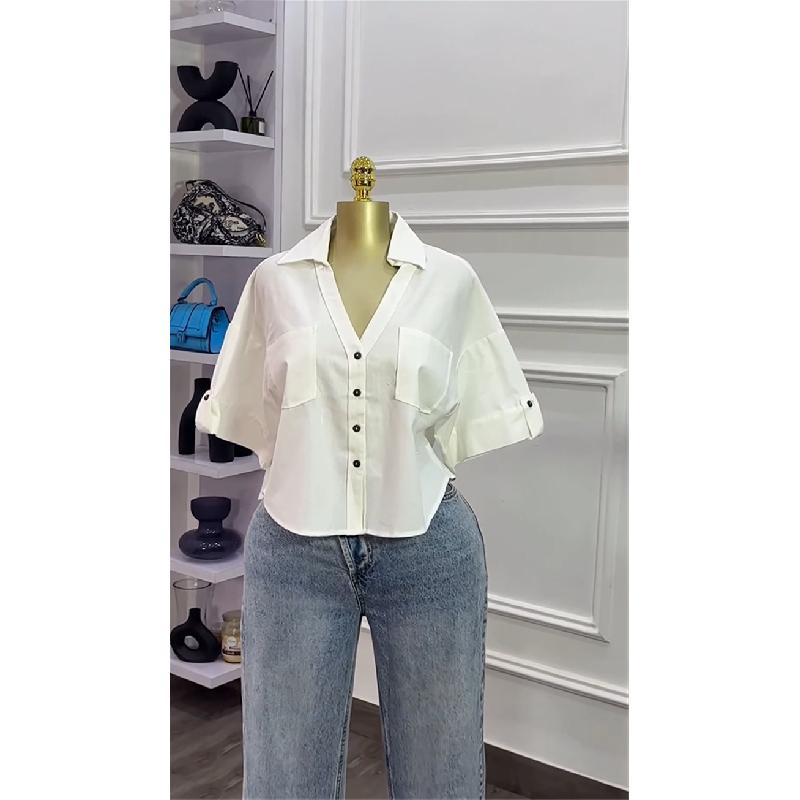 Women's 2026 Summer New Design Loose Fit Versatile Fashionable Short Collared Shirt Top