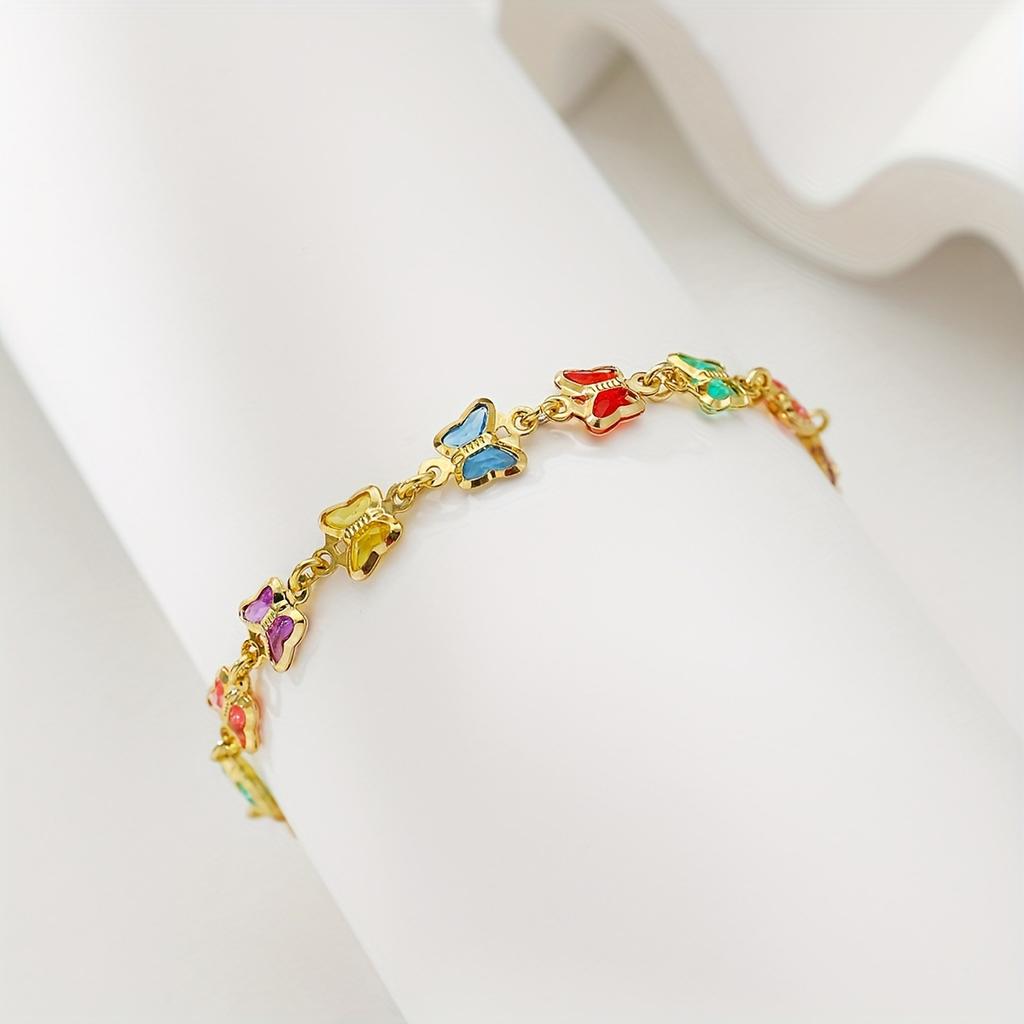 Women Sweet Fashion Colored Glass Diamond Butterfly Stainless Steel Bracelet Jewelry