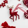 Red Flocked Reindeer Bow Pendant with Dragonfly Wreath for Christmas Tree
