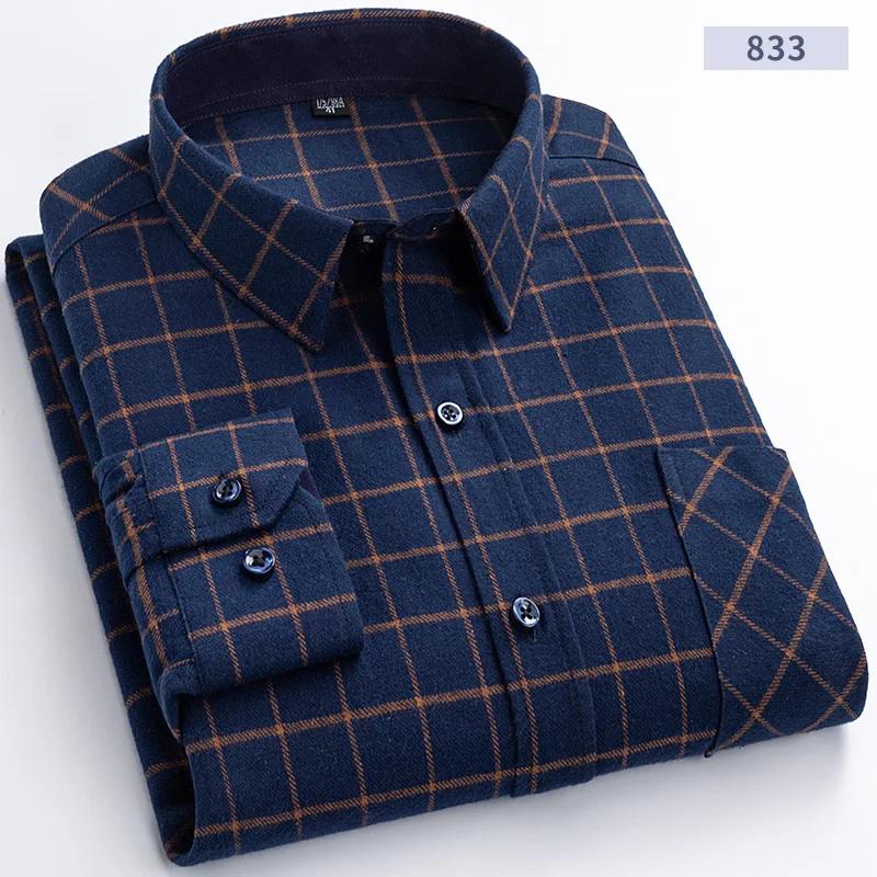 New Flannel Plaid Shirts For Men Spring Cotton Easy Care Non-iron Long Sleeve Casual Clothing Business Smart Dress Top Shirts