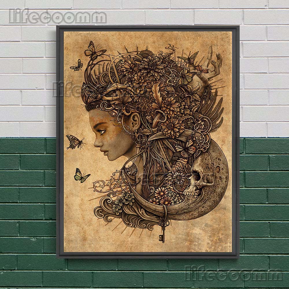 Medusa And Shaman Witches Retro Wall Art Canvas Painting Evil Devil Witchcraft Art Poster And Prints Home Decor Wicca Art Prints No Frame
