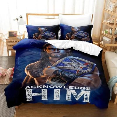 3D Druck Wrestler Roman Reigns Bettwäsche-Set,WWE Bettbezug Kissenbezug,Bettdeckenbezug Queen King Size Jungen Erwachsene