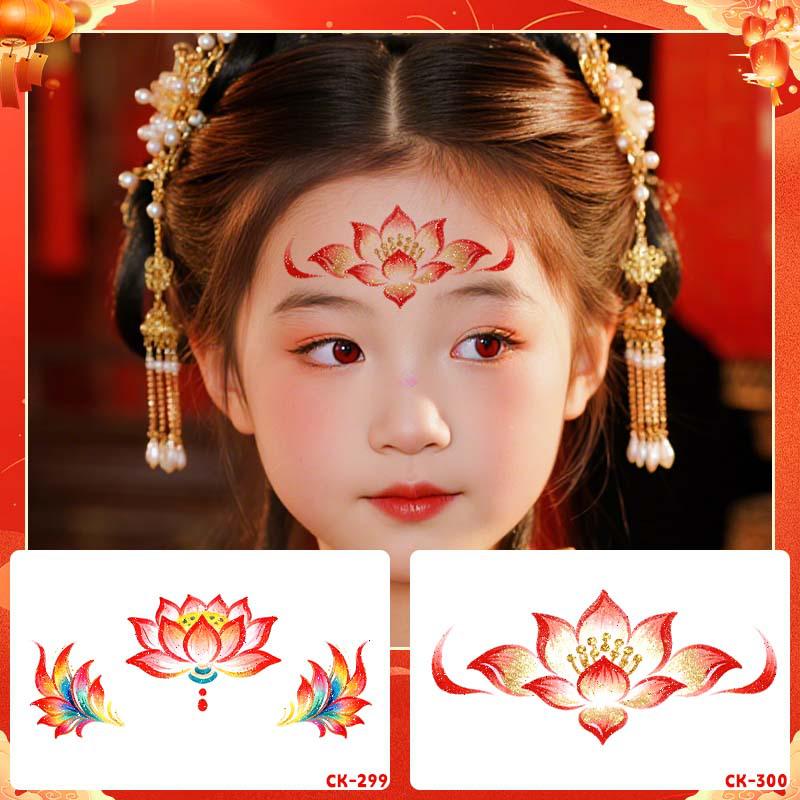 New Year Glitter Tattoo Stickers for Kids: Non-toxic, Easy to Clean, High-End, Cute Forehead Designs.