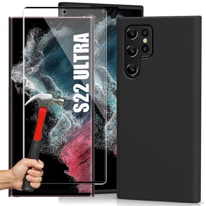 Coque de Protection Silicone pour Samsung S22 Ultra - Haute Résistance - Noir + 2 Verre trempé 3D