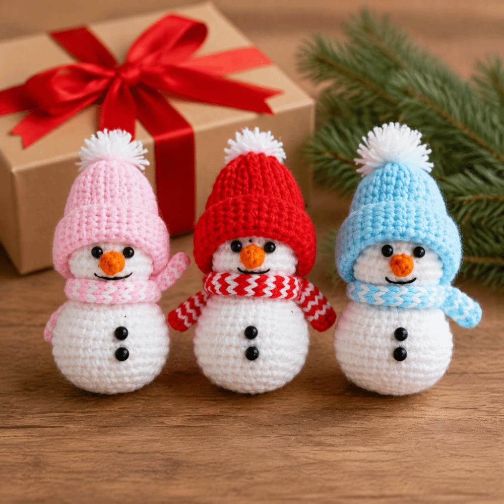Finished Knitted Hand-Crocheted Snowman Soft Knitting Yarn Crochet Ornament Family Friends Gift