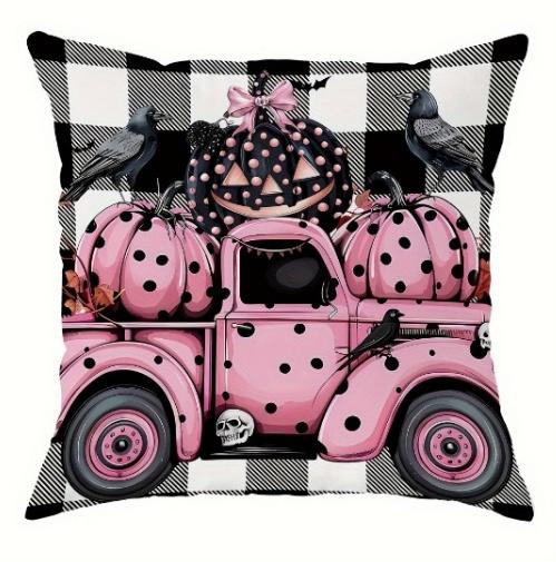 1pc Black Pink Halloween Cushion Cover Pumpkin Printed Washable Cover Halloween Themed Party Living Room Bedroom Decoration
