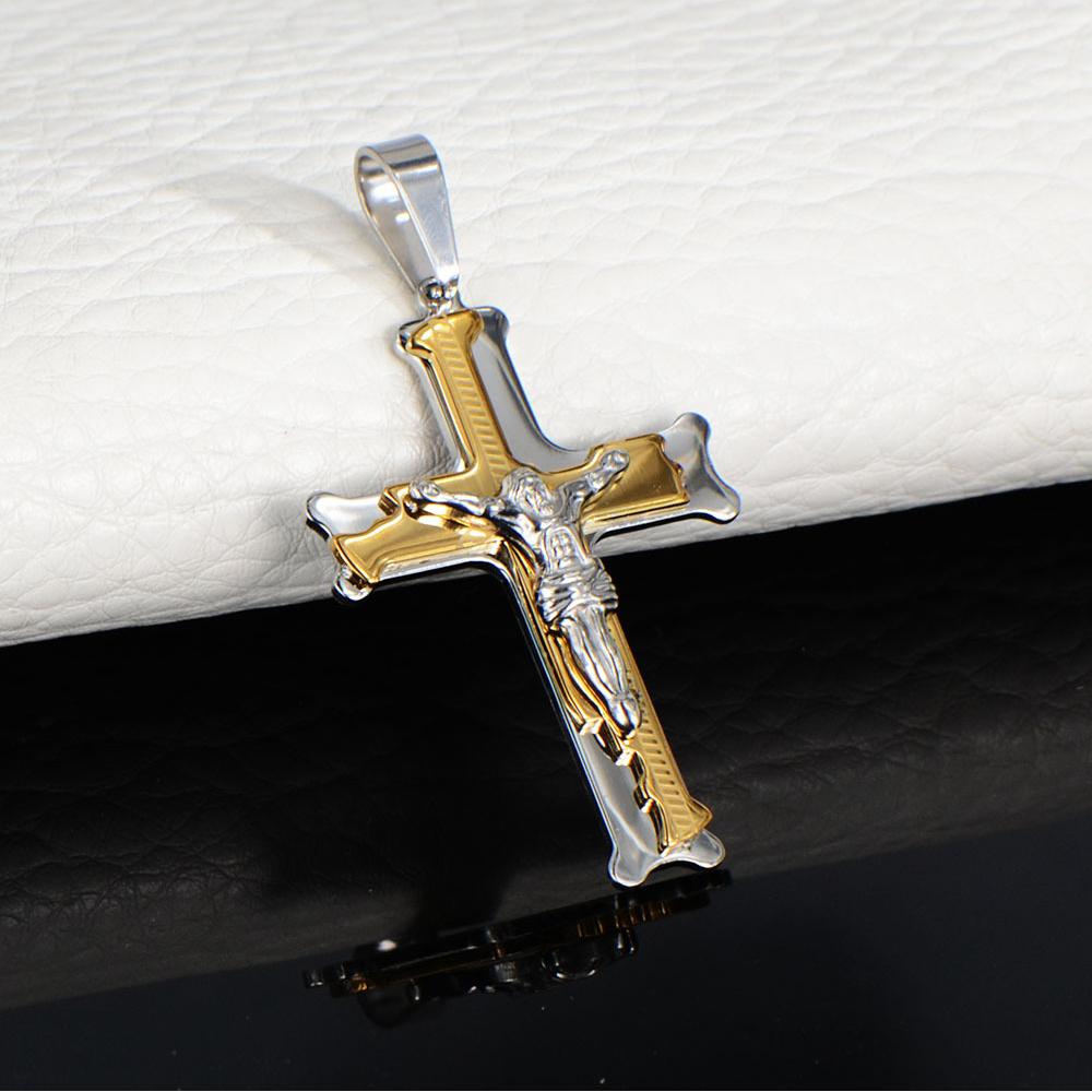 60cm/24inch Titanium Steel Jesus Christ Crucifix Cross Pendant Necklace for Men