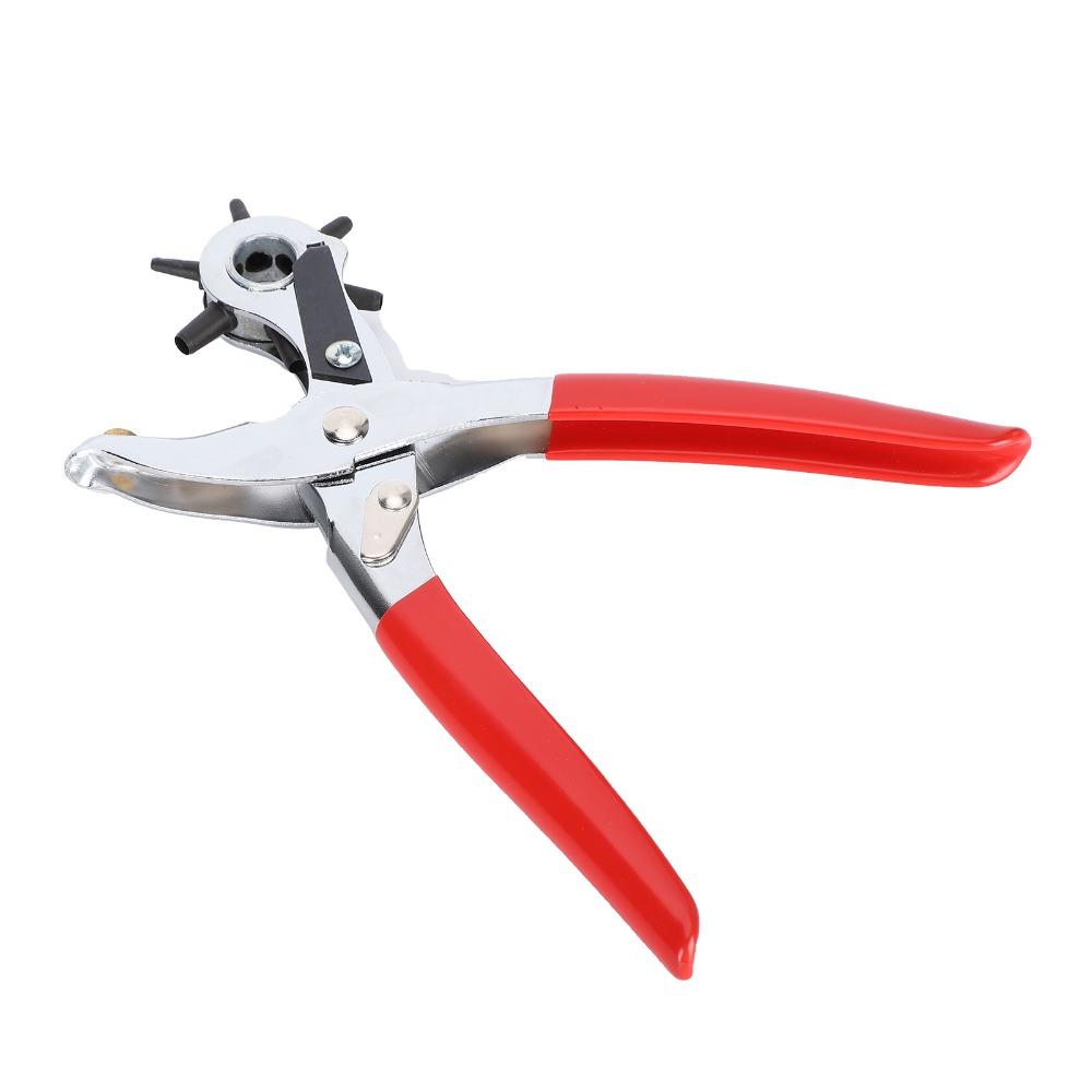 Red Handles Belt Hole Punch Plier Double-Leverage Mechanism Adjustable Rotary Watchband Hole Puncher Leather Punching Machine