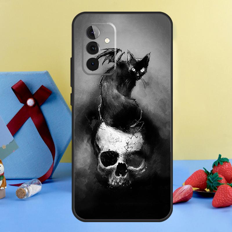 Black Cat Skull Goth Witch Case For Samsung Galaxy A13 A23 A33 A53 A73 A14 A24 A34 A54 A72 A52 A32 A12 A51 A71 A15 A25