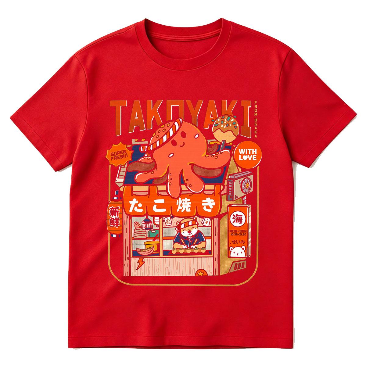 Japanese Takoyaki with Love Osaka Dotonbori Drunken Octopus Funny T Shirts Unisex Women Retro Harajuku Oversized Cotton TShirts S